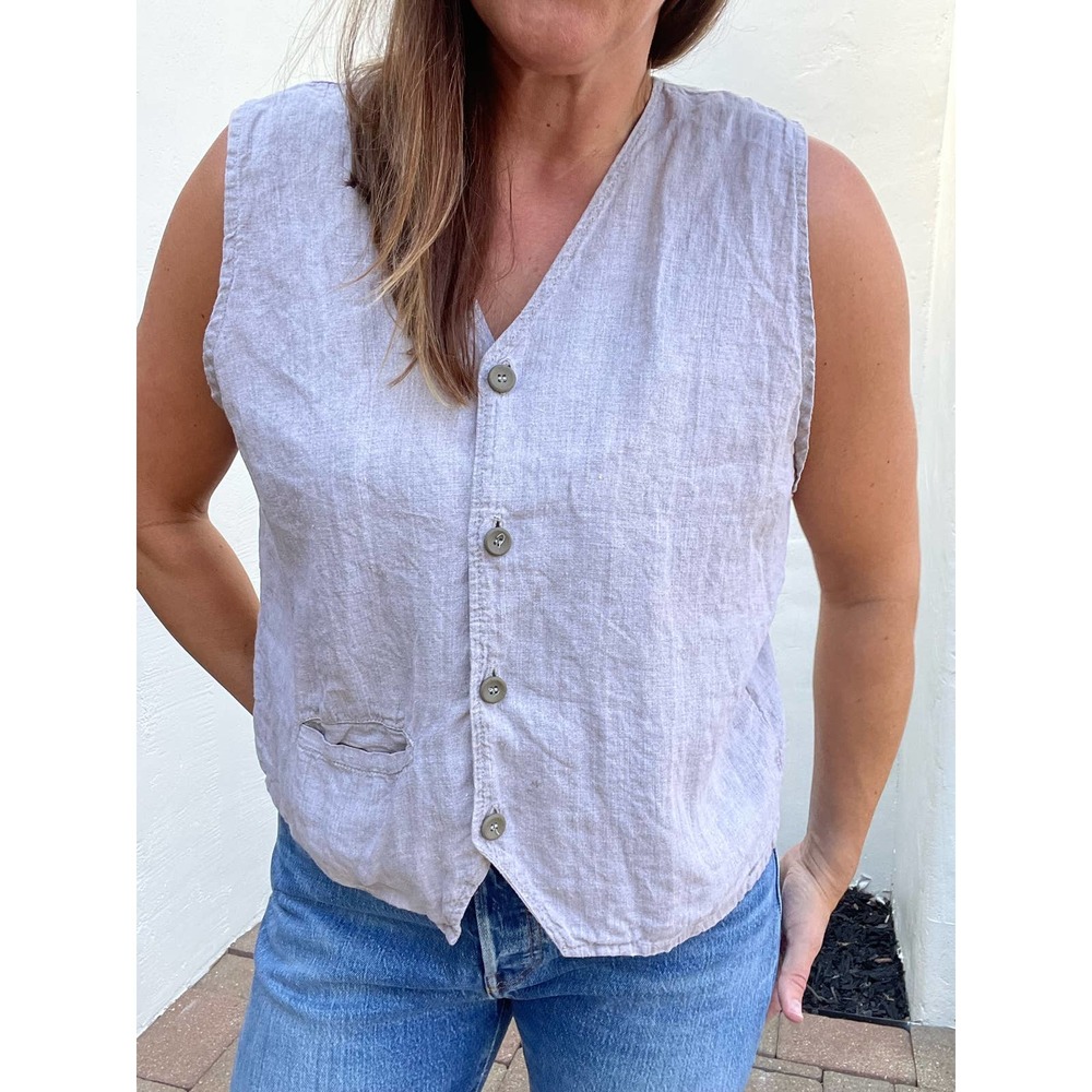 Flax by Jeanne Engelhart Linen Vest Tank Top Women's Small Button Up - Picture 1 of 9